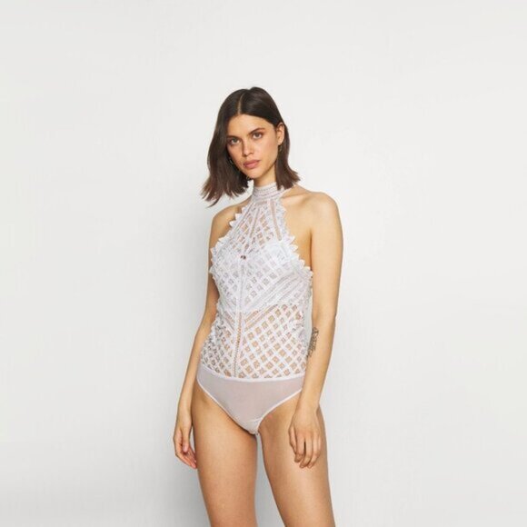 NWT Free People white lace-like crochet thong bodysuit L - Picture 3 of 16